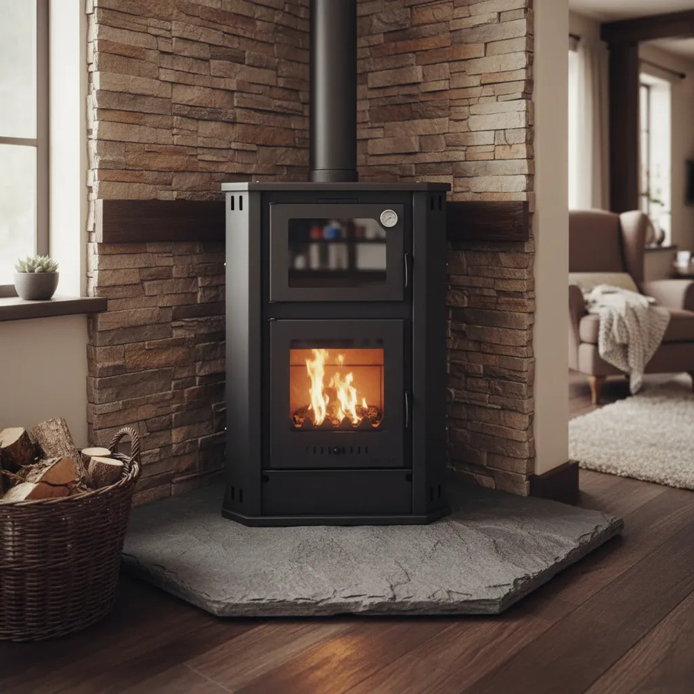 Calefactor A Leña Canto Esquinero Con Horno 80 A 190 M2 - Imagen 3