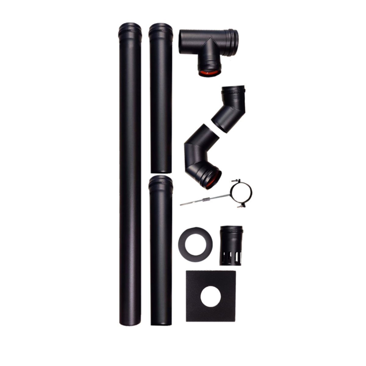 Kit Caños Pellet 80 mm Negro Salida Pared Chimenea
