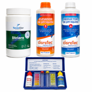 Kit mantenimiento piscina con pH, cloro y dicloro